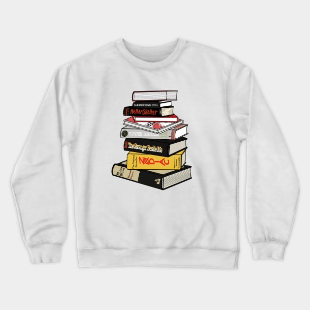 True Crime Book Pile Art Crewneck Sweatshirt by BasicBeach